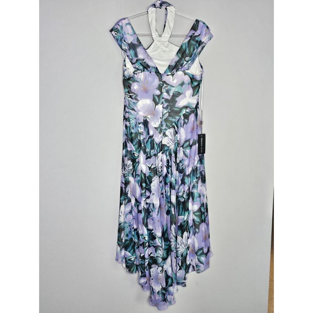 NWT Tadashi Shoji ARLENE CUTOUT HALTER FLORAL MIDI DRESS BUI22121MD Iris Size 12 - Picture 9 of 16